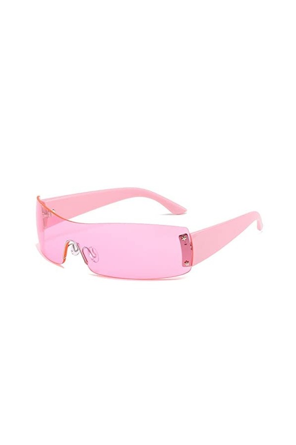 HCHES Lunettes de soleil rétro monobloc sans monture femmes lunettes de soleil rectangulaires dames enveloppant UV400 nuances