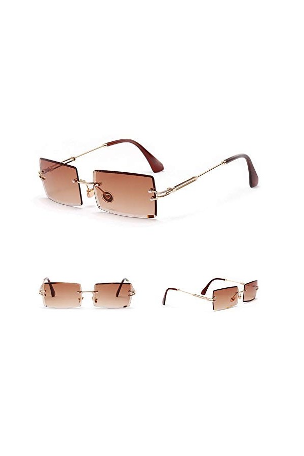 KUELXV Lunettes de soleil JASPEER Rectangle lunettes de soleil sans monture femmes hommes cadre en métal lunettes de soleil n