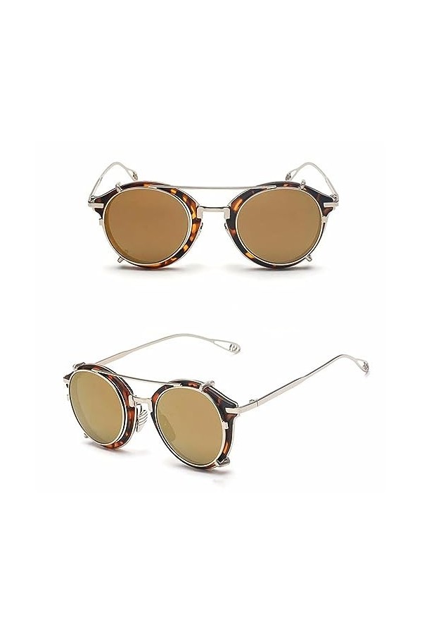Clip sur Hip hop femmes hommes miroir lunettes de soleil UV400 lunettes de soleil dame lentille ronde cadre en métal lourd, 6