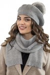 VIVISENCE Béret+Écharpe Classique Et Élégant Idéal pour Hiver 7035Kmpl, Gris Clair,UNI