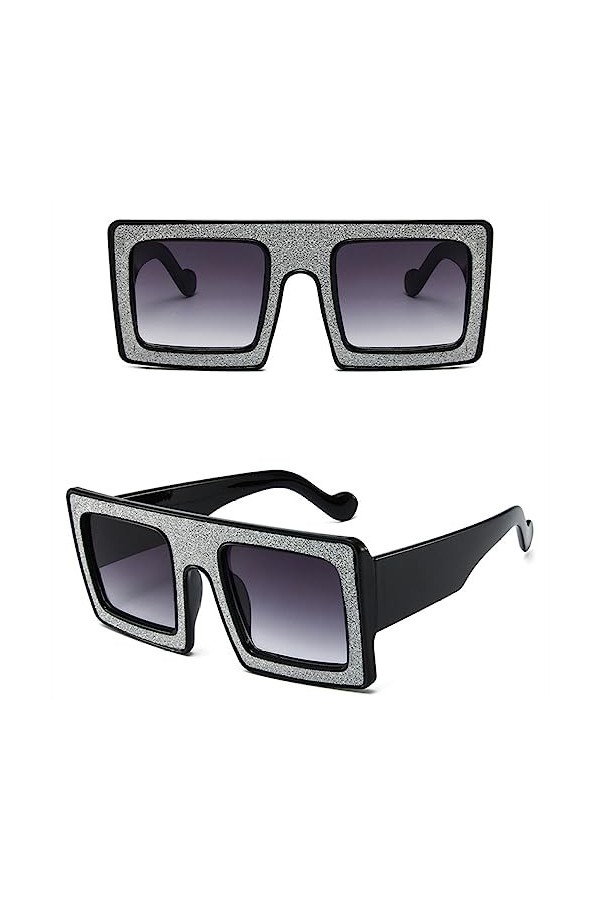 HPIRME Lunettes de soleil carrées à monture brillante homme femme nuances dégradées lunettes de soleil surdimensionnées vinta