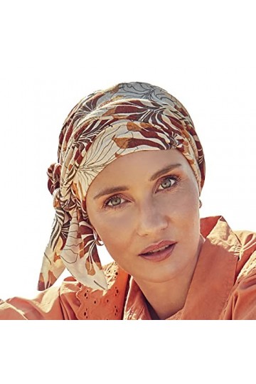Christine Headwear Beatrice Turban-Lin imprimé Bandeau, Feuilles Beiges, Taille Unique Femme