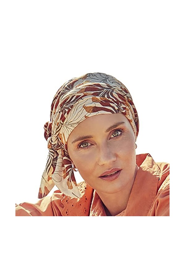 Christine Headwear Beatrice Turban-Lin imprimé Bandeau, Feuilles Beiges, Taille Unique Femme