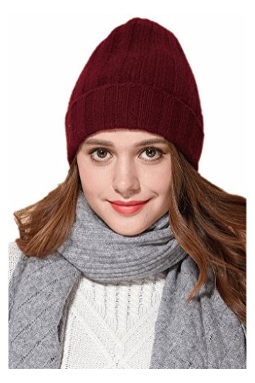 prettystern Bonnet Beanie tricoté Unisexe 100% Cachemire Ourlet plissé Rayures Tient Chaud Homme et Femme - KM19 Jaune