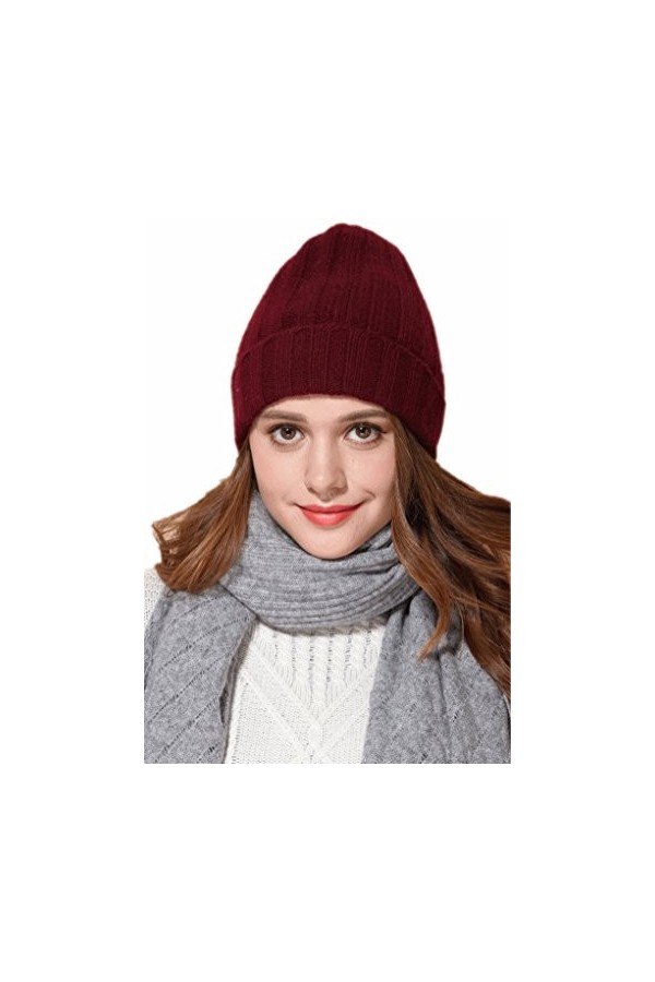 prettystern Bonnet Beanie tricoté Unisexe 100% Cachemire Ourlet plissé Rayures Tient Chaud Homme et Femme - KM19 Jaune