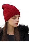 prettystern Bonnet Beanie tricoté Unisexe 100% Cachemire Ourlet plissé Rayures Tient Chaud Homme et Femme - KM19 Jaune