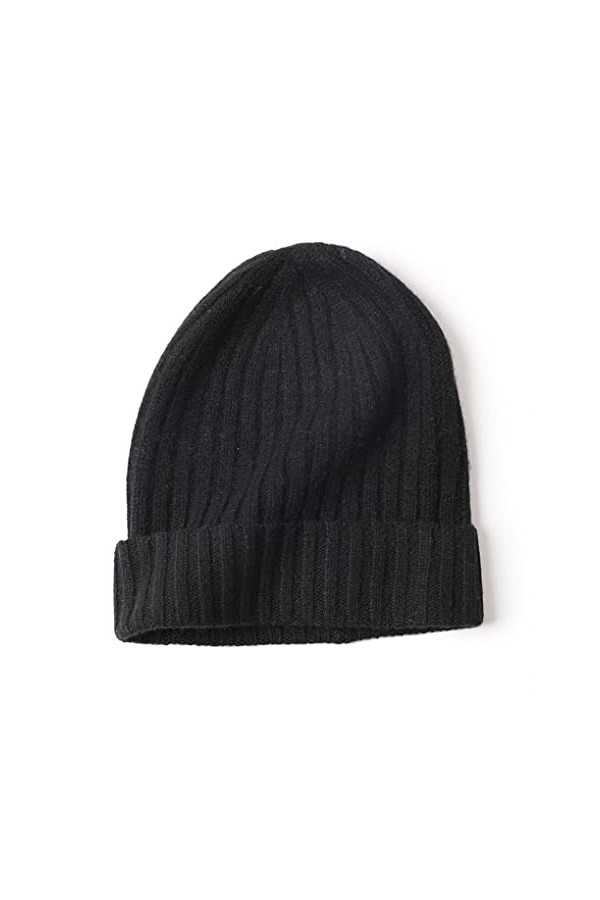 prettystern Bonnet Beanie tricoté Unisexe 100% Cachemire Ourlet plissé Rayures Tient Chaud Homme et Femme - KM19 Jaune