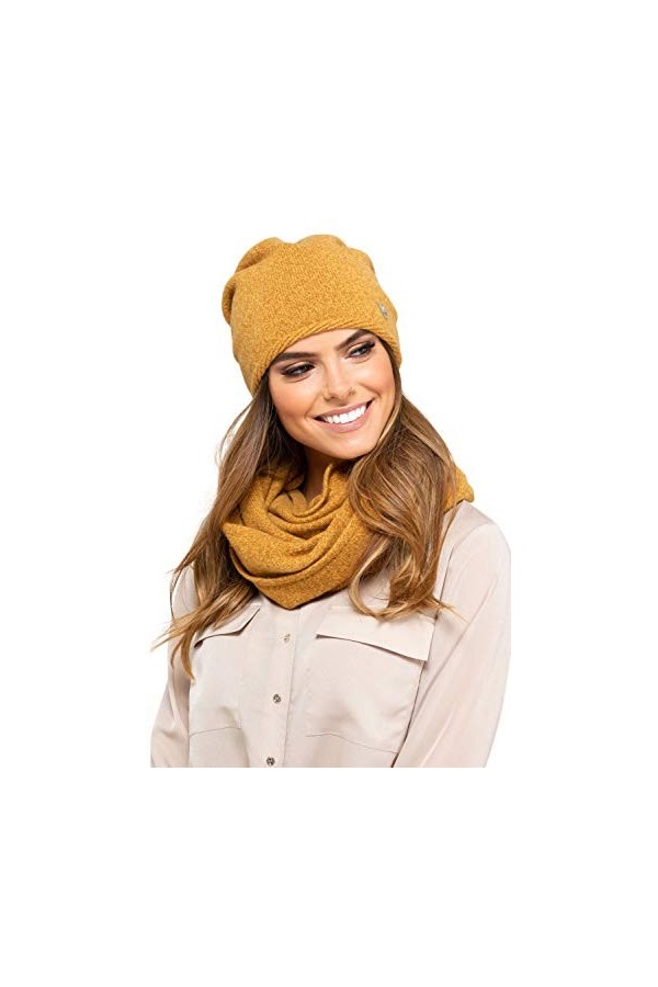 Kamea Anna Ensemble dhiver pour femme, 2&nbsp;pièces composés dune écharpe pré-roulottée et dun bonnet dhiver, fabriqué en Uni