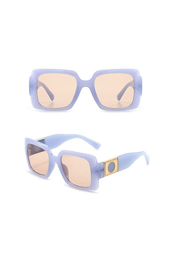 HCHES Lunettes de soleil carrées beiges épaisses femmes décoration vintage lunettes de soleil homme femme lunettes, thé bleu,