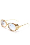 HPIRME Lunettes de soleil strass brillants femmes diamant ovale lunettes de soleil pour dames cadres métalliques floraux creu