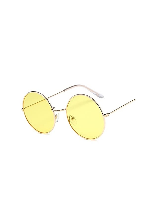 HIHELO Lunettes de soleil vintage rondes lunettes de soleil femme lunettes de soleil pour femme alliage miroir or jaune