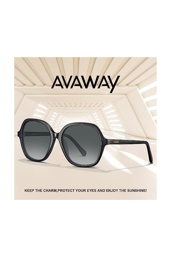 AVAWAY Cat-eye Lunettes de soleil polarisées pour femme Grandes Monture en Acétate Classiques Protection UV400- Catégorie 3