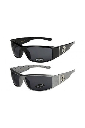 X-CRUZE Choppers - Lot de 2 paires de lunettes de soleil claires femmes hommes - 1x Modèle 01 noir brillant/teinte noir et 