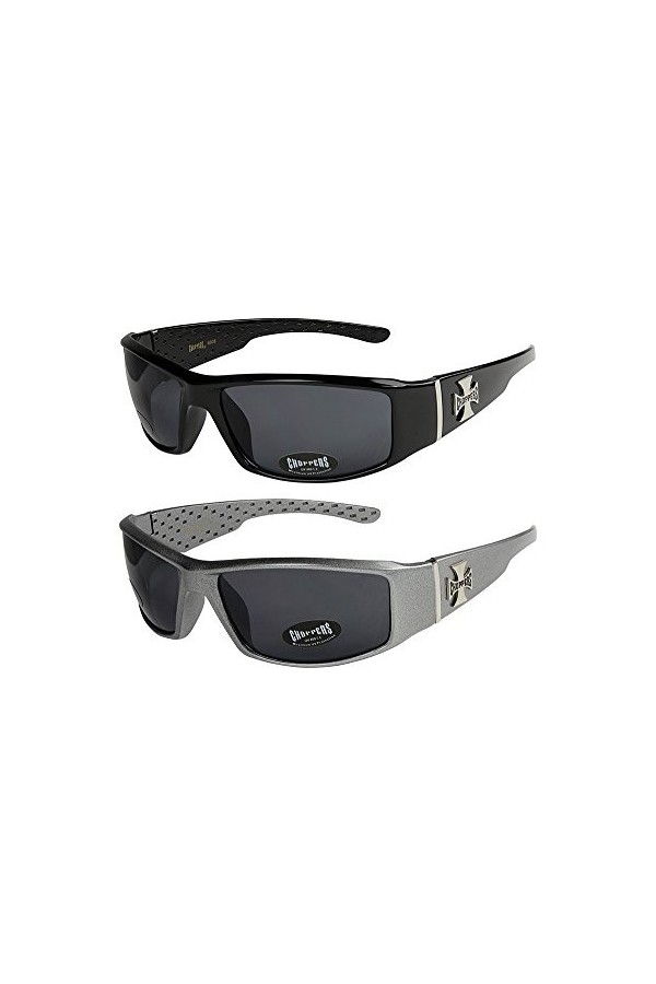 X-CRUZE Choppers - Lot de 2 paires de lunettes de soleil claires femmes hommes - 1x Modèle 01 noir brillant/teinte noir et 