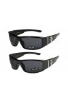 X-CRUZE Choppers - Lot de 2 paires de lunettes de soleil claires femmes hommes - 1x Modèle 01 noir brillant/teinte noir et 