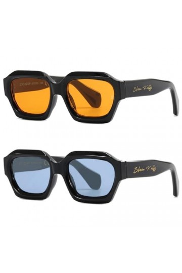 SHEEN KELLY Lunettes de soleil homme femme à La Rétro Mode Épais Hexagone cadre orange 80s Lunettes