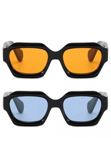 SHEEN KELLY Lunettes de soleil homme femme à La Rétro Mode Épais Hexagone cadre orange 80s Lunettes