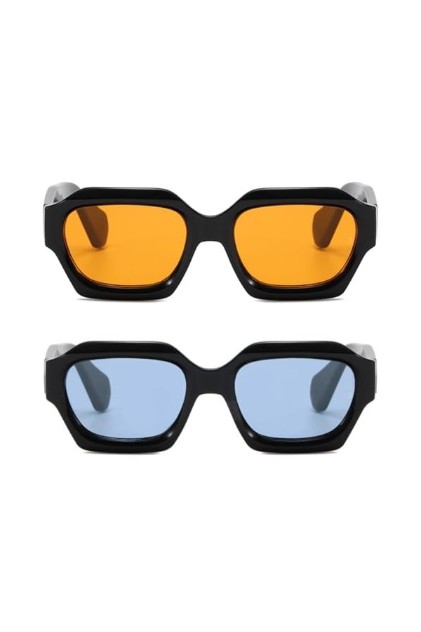 SHEEN KELLY Lunettes de soleil homme femme à La Rétro Mode Épais Hexagone cadre orange 80s Lunettes