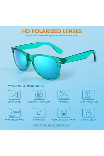 LINVO Lunettes de Soleil Polarisées pour Homme Femme Classique Lunettes de Conduite Anti-UV Lunettes de Soleil Design Rétro d