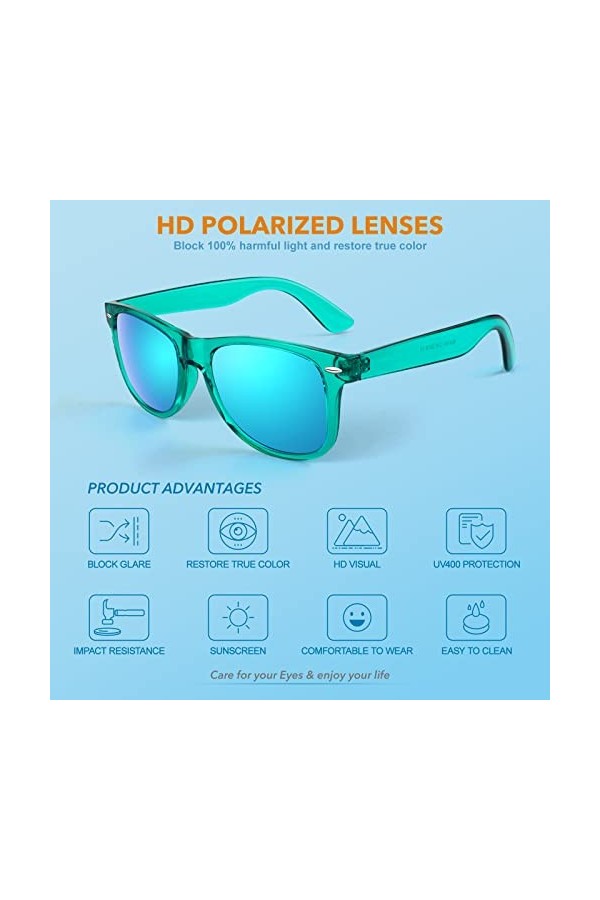 LINVO Lunettes de Soleil Polarisées pour Homme Femme Classique Lunettes de Conduite Anti-UV Lunettes de Soleil Design Rétro d