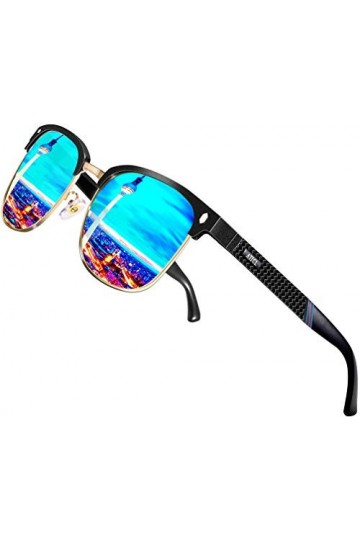 ATTCL Homme Lunettes De Soleil Polarisé Semi-cerclées Al-Mg métal Cadre Super Léger 8-188 Blue UV400 CAT 3 CE