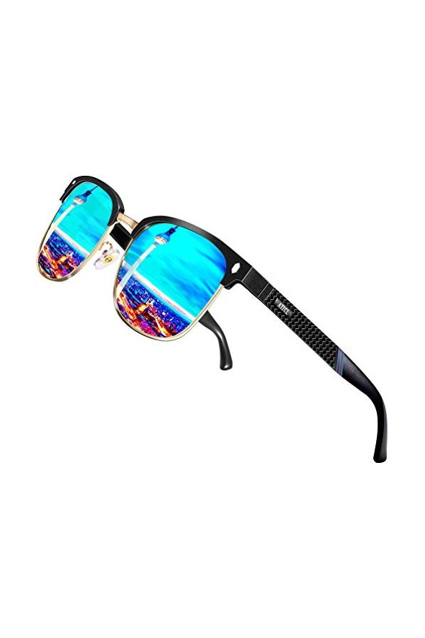 ATTCL Homme Lunettes De Soleil Polarisé Semi-cerclées Al-Mg métal Cadre Super Léger 8-188 Blue UV400 CAT 3 CE