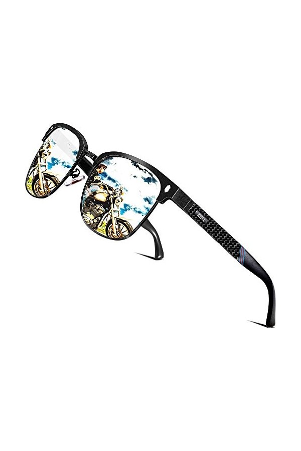 ATTCL Homme Lunettes De Soleil Polarisé Semi-cerclées Al-Mg métal Cadre Super Léger 8-188 Blue UV400 CAT 3 CE