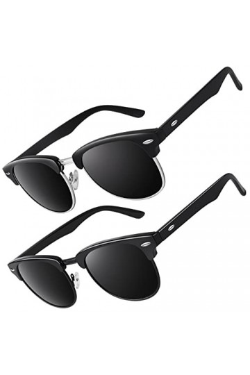 CGID Lunettes de Soleil Homme Femme Polarisées UV400 Classique Rétro Demi Monture Lunettes 2 Paires