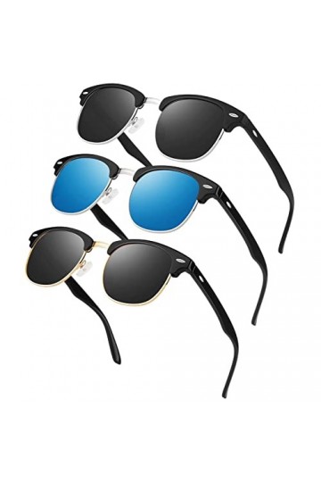 LINVO Lunettes de Soleil Homme Femme Polarisées Rétro Classique Demi Cercle Monture Lunette de Soleil Conduite Protection UV4