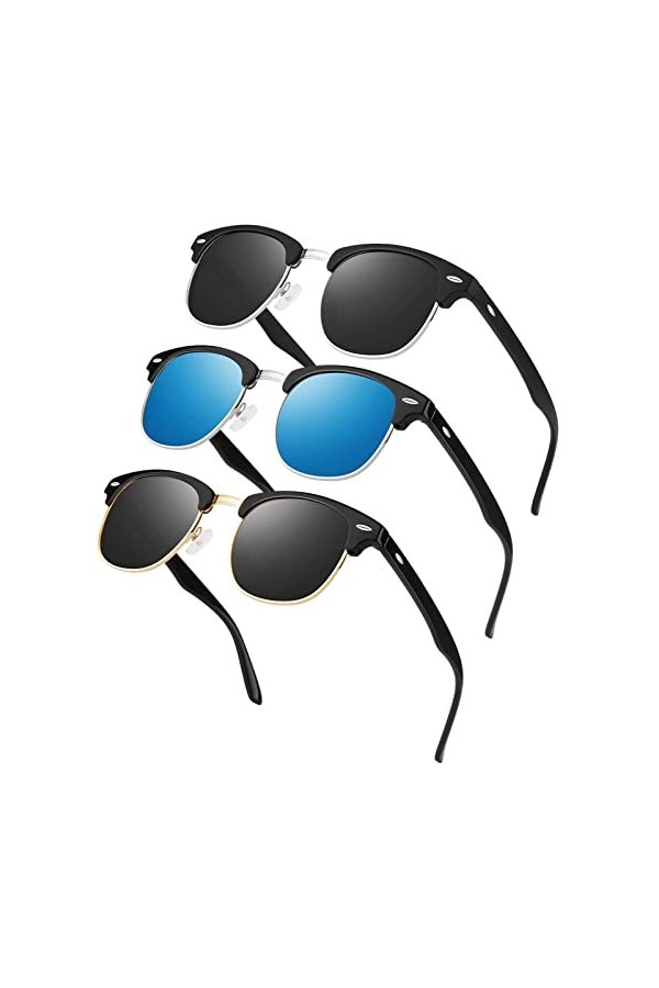 LINVO Lunettes de Soleil Homme Femme Polarisées Rétro Classique Demi Cercle Monture Lunette de Soleil Conduite Protection UV4