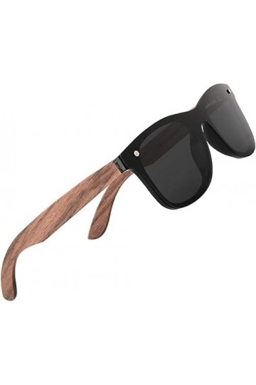KINGSEVEN Lunettes de Soleil Polarisées Hommes Femmes, Lunettes de Soleil Unisexes en bois de noyer, UV400, Verres Miroir No