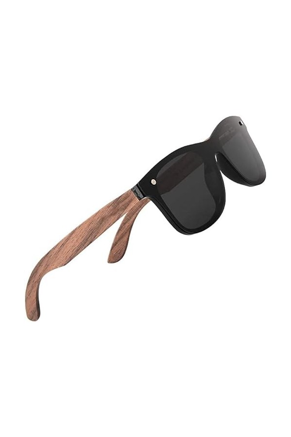 KINGSEVEN Lunettes de Soleil Polarisées Hommes Femmes, Lunettes de Soleil Unisexes en bois de noyer, UV400, Verres Miroir No
