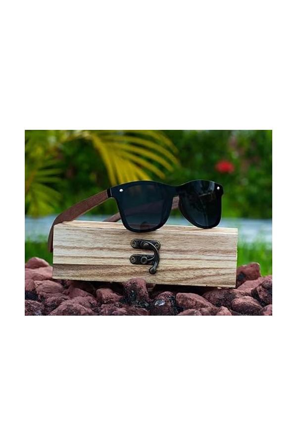 KINGSEVEN Lunettes de Soleil Polarisées Hommes Femmes, Lunettes de Soleil Unisexes en bois de noyer, UV400, Verres Miroir No