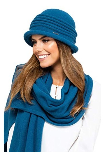 Kamea Salerno - Ensemble dhiver 2 pièces pour femme - Avec chapeau et écharpe XXL assortie, cadeau pour femme, pétrole, tail