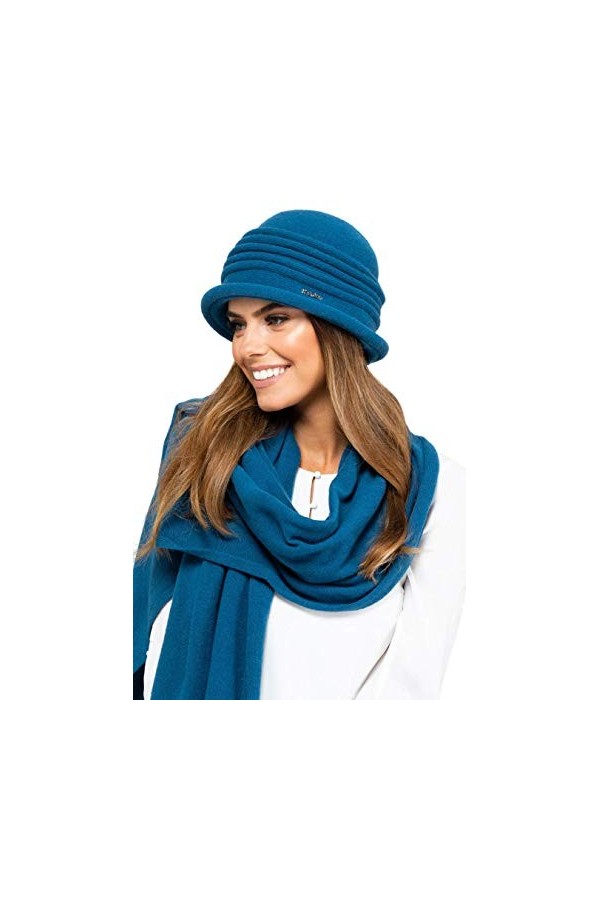 Kamea Salerno - Ensemble dhiver 2 pièces pour femme - Avec chapeau et écharpe XXL assortie, cadeau pour femme, pétrole, tail