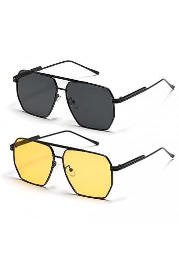 YUELUQU Lunettes de soleil carrées rétro surdimensionnées pour femmes et hommes Vintage Shades UV400 Grand cadre en métal cla