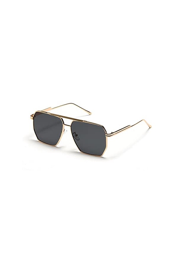 YUELUQU Lunettes de soleil carrées rétro surdimensionnées pour femmes et hommes Vintage Shades UV400 Grand cadre en métal cla
