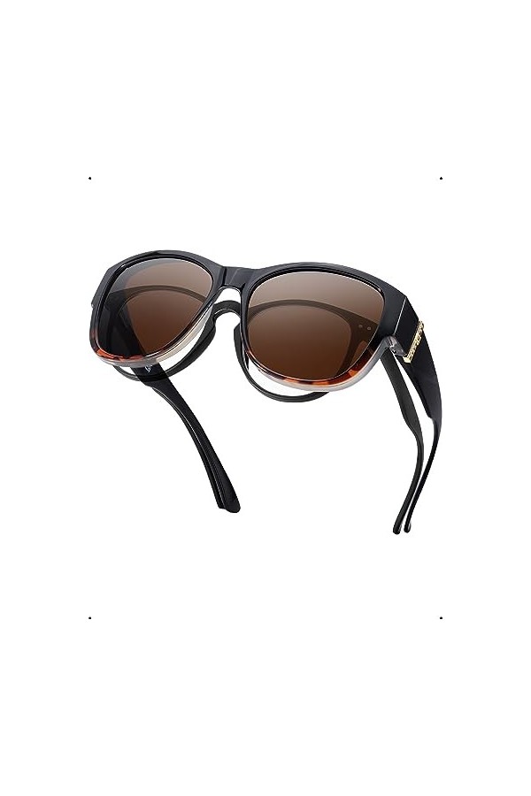 SIPHEW Lunettes de soleil polarisées pour homme/femme, surdimensionnées enveloppantes avec protection UV400, Cadre noir à éca