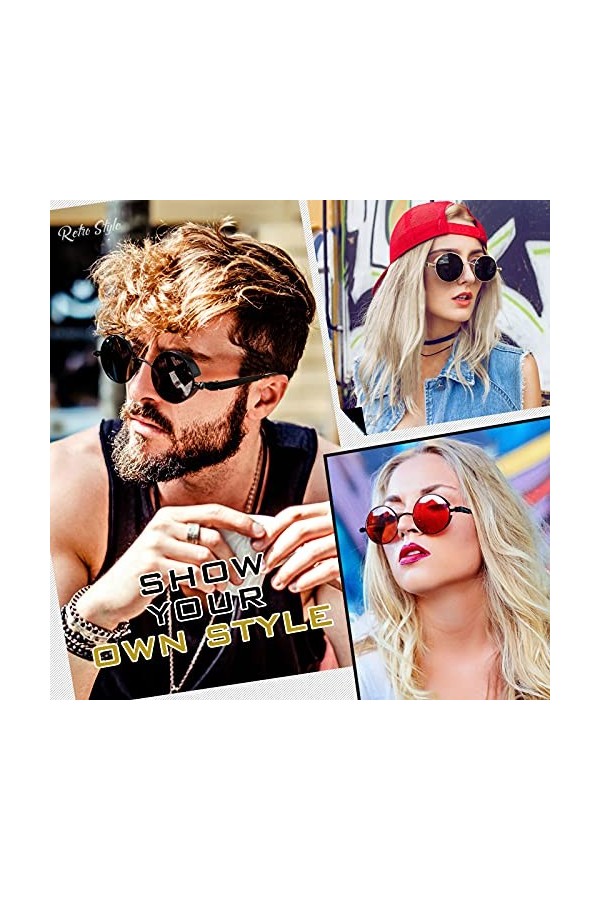 GQUEEN Lunettes de Soleil Rétro Polarisées Ronde Métal Cadre Steampunk pour Homme et Femme Unisexe Avec Protection UV400 MTS2