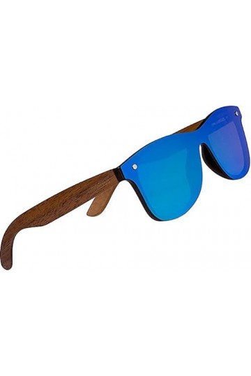 KINGSEVEN Lunettes de Soleil Polarisées Hommes Femmes, Lunettes de Soleil Unisexes en bois de noyer, UV400, Verres Miroir Bl