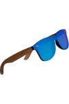 KINGSEVEN Lunettes de Soleil Polarisées Hommes Femmes, Lunettes de Soleil Unisexes en bois de noyer, UV400, Verres Miroir Bl
