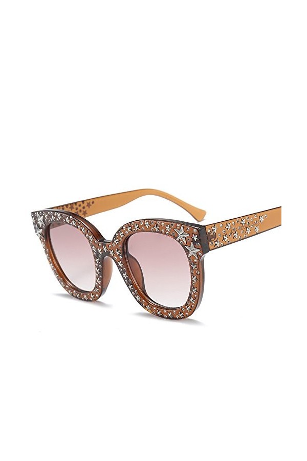 SUYGGCK Lunettes de Soleil Femmes Round Frame Star Diamond Sunglasses Retro Trend Sunglasses Uv400-C7
