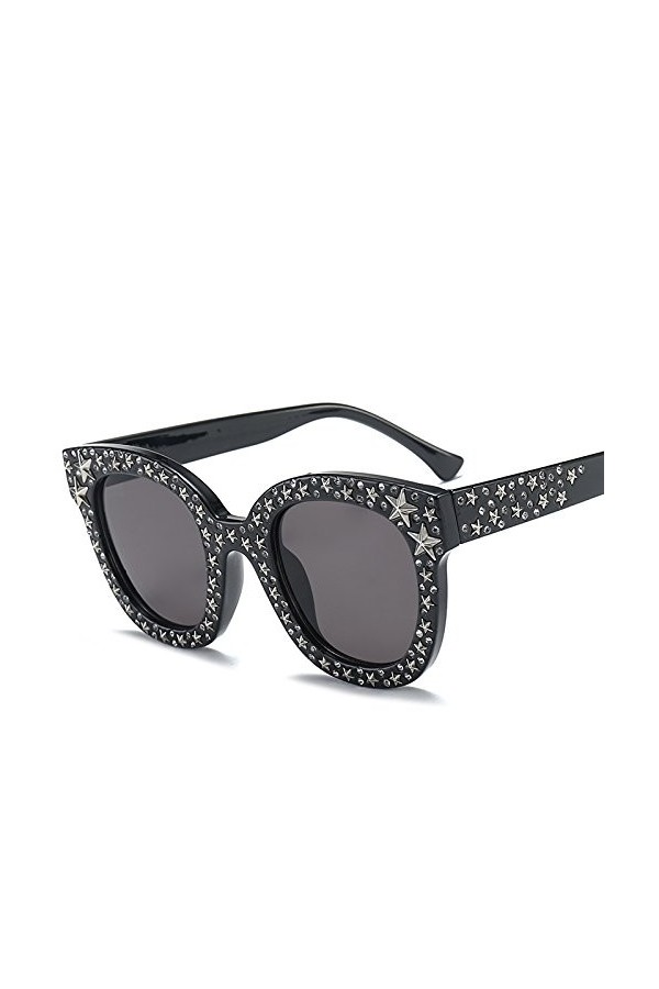 SUYGGCK Lunettes de Soleil Femmes Round Frame Star Diamond Sunglasses Retro Trend Sunglasses Uv400-C7