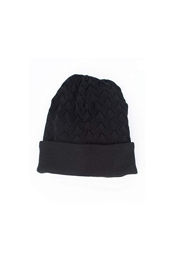 Invero Bonnet réversible en laine mérinos Sany, 100 % laine - Noir - Taille Unique