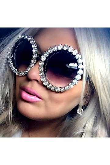 TYJYY Sunglasses Lunettes De Soleil Oversize De pour Femmes Vintage Lunettes De Soleil avec Strass Lunettes De Soleil Rondes 