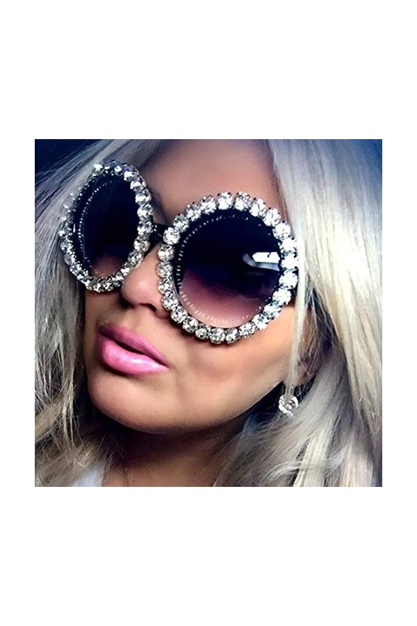 TYJYY Sunglasses Lunettes De Soleil Oversize De pour Femmes Vintage Lunettes De Soleil avec Strass Lunettes De Soleil Rondes