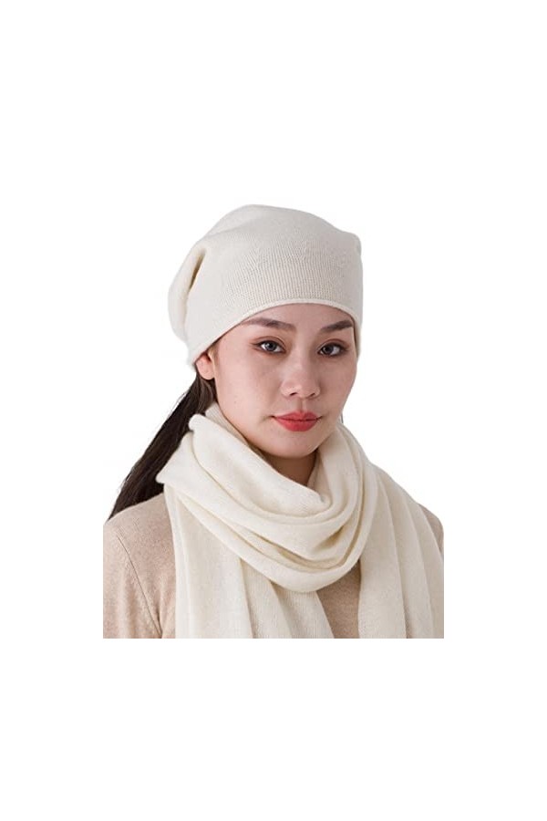 prettystern Femme Bonnet Beanie 100% Laine de Cachemire pour Dames Doux et Chaud Couleur Unie Marron