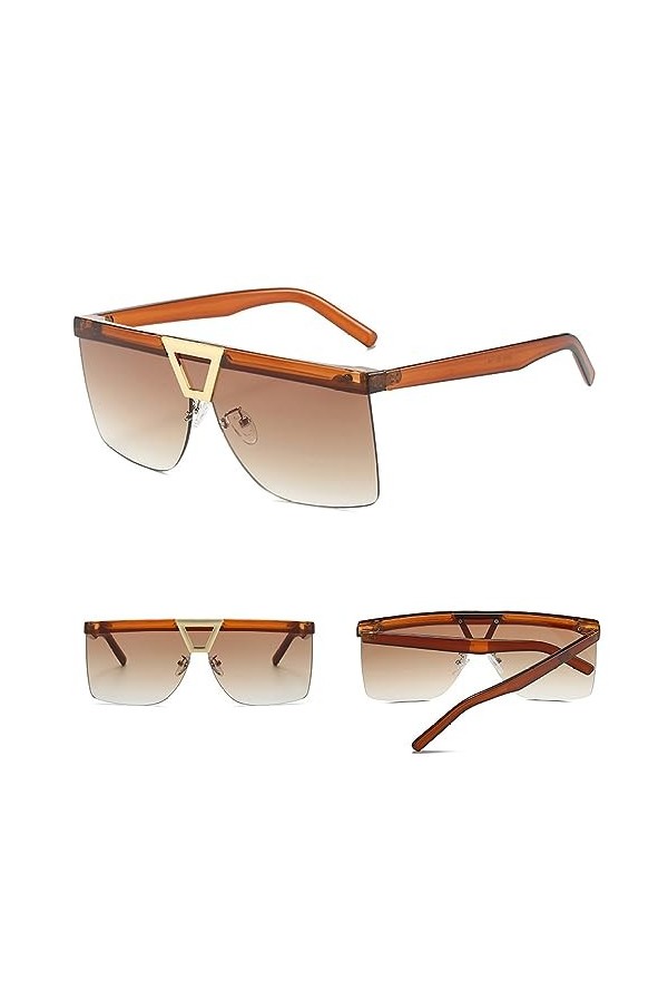 HPIRME Lunettes de soleil carrées à dessus plat pour femmes grandes lunettes de soleil demi-monture dames dégradés lunettes, 