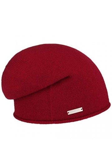 Seeberger Bonnet Cachemire a Bord Roule en Tricot Beanie Taille Unique - Rouge 