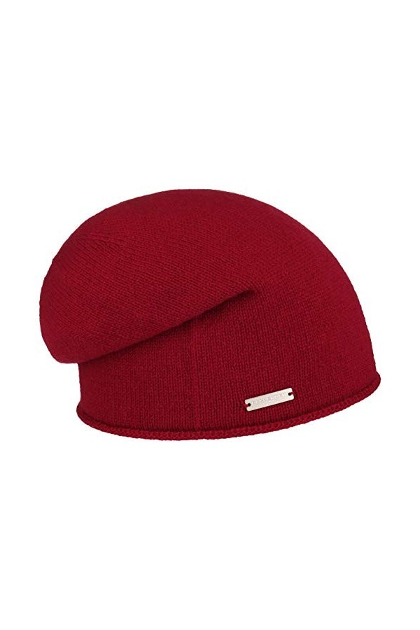 Seeberger Bonnet Cachemire a Bord Roule en Tricot Beanie Taille Unique - Rouge 